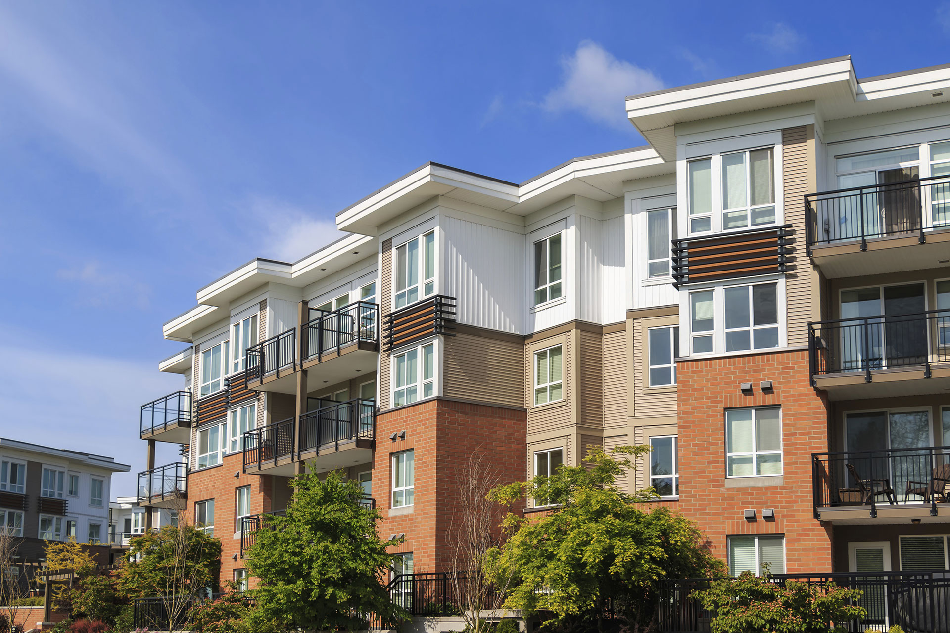 Apartment building with balconies.